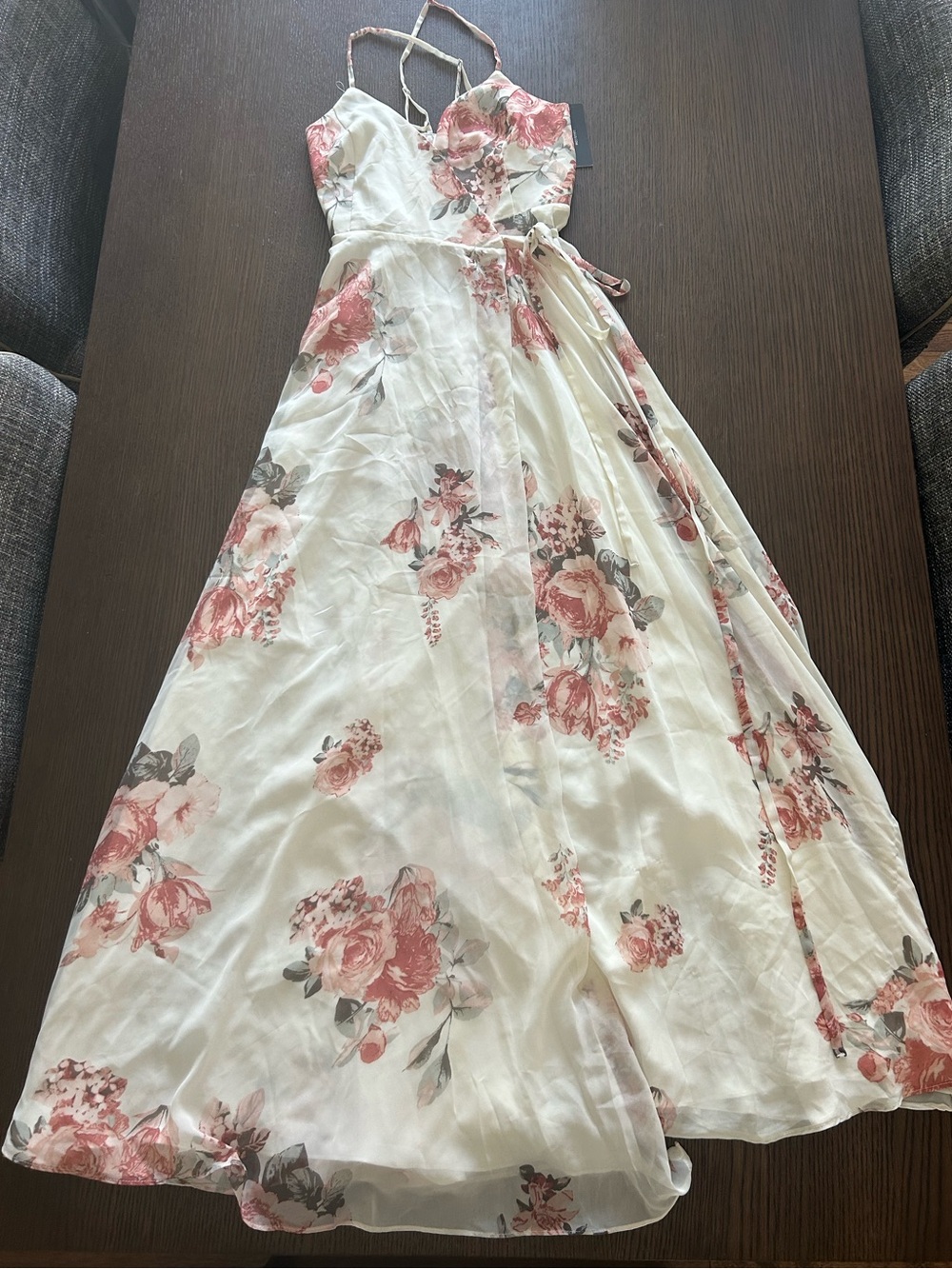 Lulu's Cream and Pink Floral Wrap style Maxi Dress. NWT!
